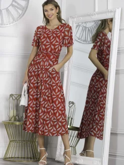 Jolie Moi Giana Mesh Maxi Dress, Red Leafy