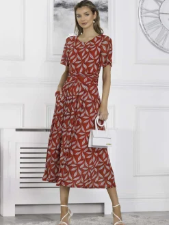 Jolie Moi Giana Mesh Maxi Dress, Red Leafy