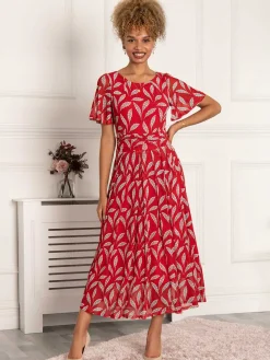 Jolie Moi Giana Mesh Maxi Dress, Red Leafy