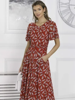 Jolie Moi Giana Mesh Maxi Dress, Red Leafy