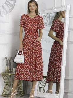 Jolie Moi Giana Mesh Maxi Dress, Red Leafy
