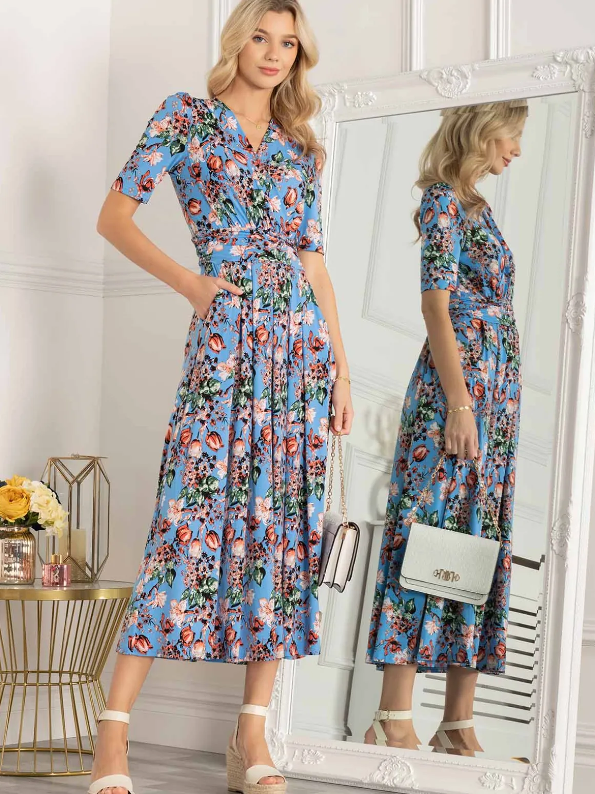 Jolie Moi Gillian Floral Maxi Dress, Royal Blue