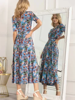Jolie Moi Gillian Floral Maxi Dress, Royal Blue