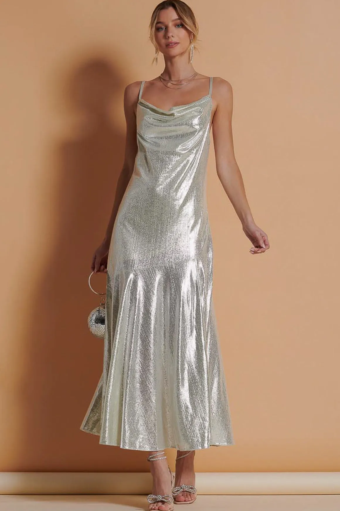 Jolie Moi Ginny Spaghetti Strap Dress, Silver