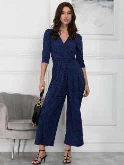 Jolie Moi Giselle Wrap Front Jumpsuit, Blue Animal