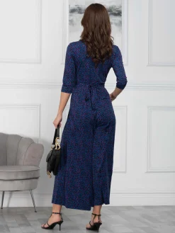 Jolie Moi Giselle Wrap Front Jumpsuit, Blue Animal