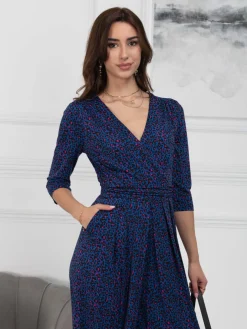 Jolie Moi Giselle Wrap Front Jumpsuit, Blue Animal