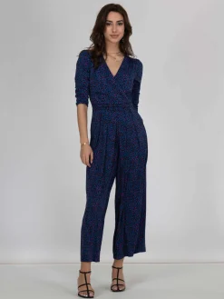 Jolie Moi Giselle Wrap Front Jumpsuit, Blue Animal