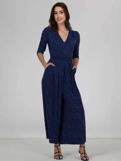 Jolie Moi Giselle Wrap Front Jumpsuit, Blue Animal