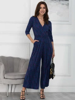 Jolie Moi Giselle Wrap Front Jumpsuit, Blue Animal