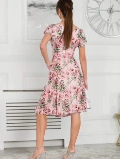 Jolie Moi Grace Mesh Midi Dress, Pink Floral