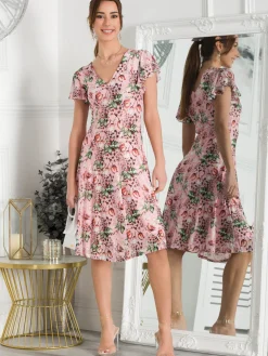 Jolie Moi Grace Mesh Midi Dress, Pink Floral