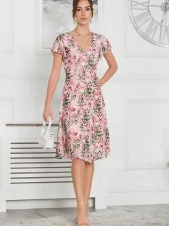 Jolie Moi Grace Mesh Midi Dress, Pink Floral