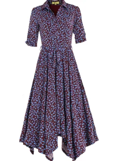 Jolie Moi Handkerchief Hem Shirt Dress, Burgundy Multi