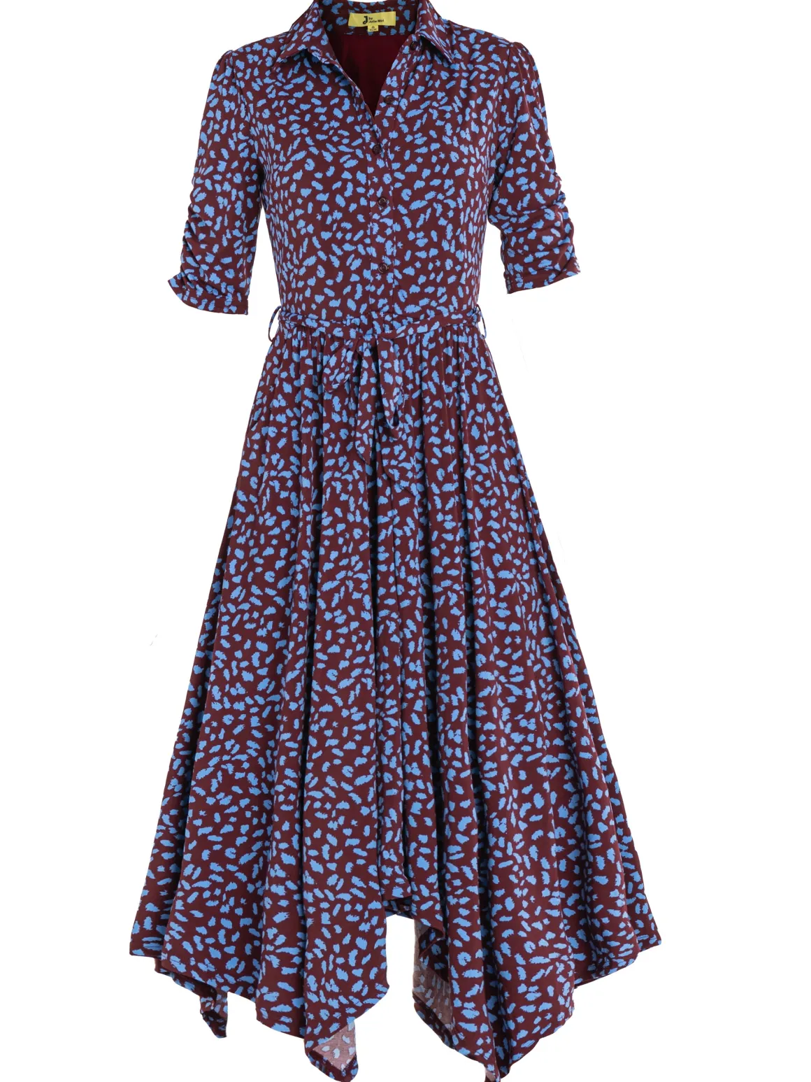 Jolie Moi Handkerchief Hem Shirt Dress, Burgundy Multi