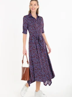 Jolie Moi Handkerchief Hem Shirt Dress, Burgundy Multi