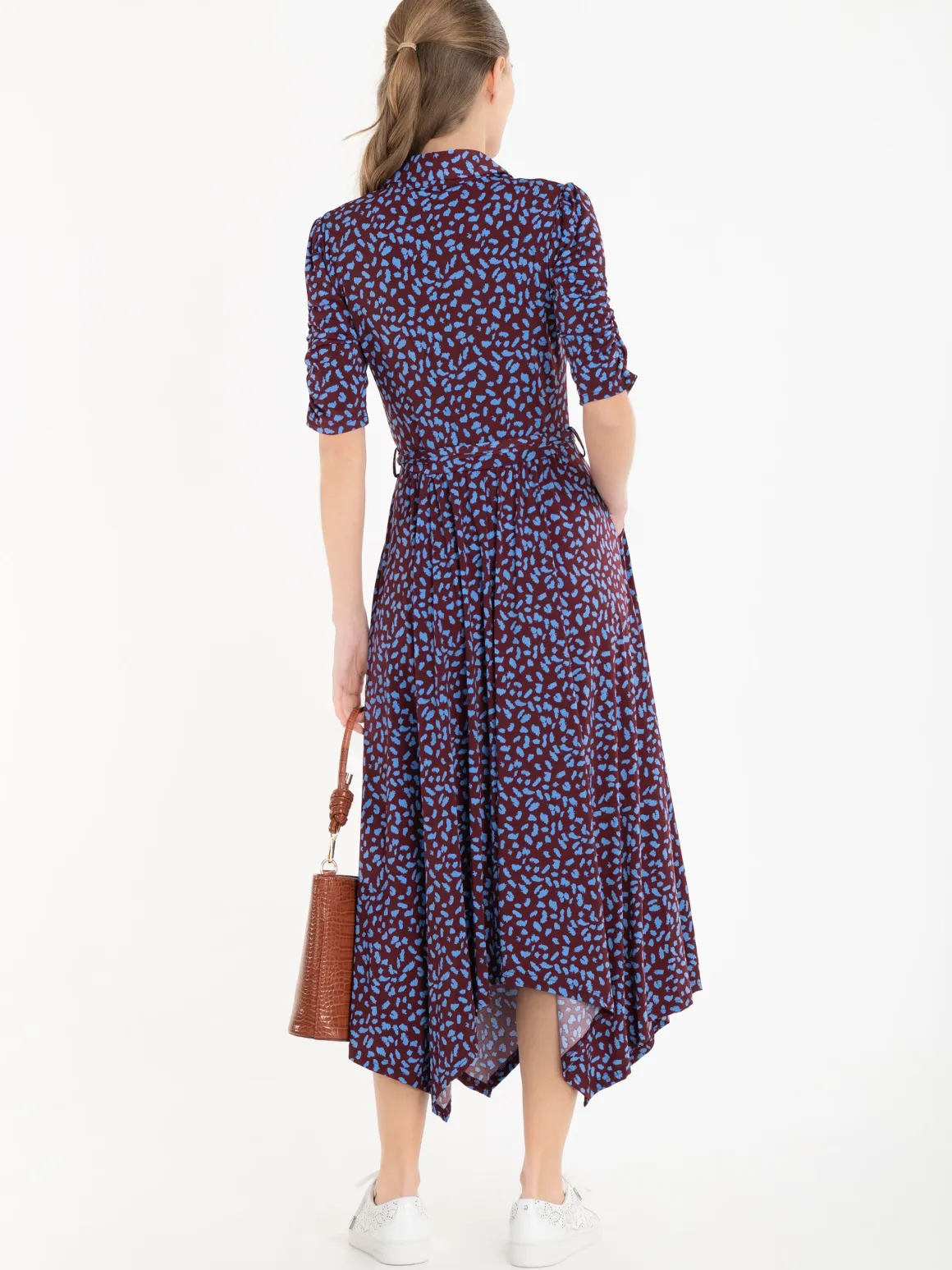 Jolie Moi Handkerchief Hem Shirt Dress, Burgundy Multi