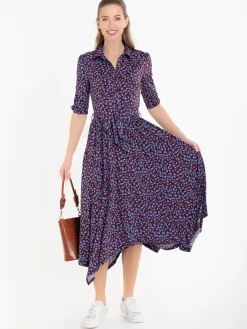 Jolie Moi Handkerchief Hem Shirt Dress, Burgundy Multi