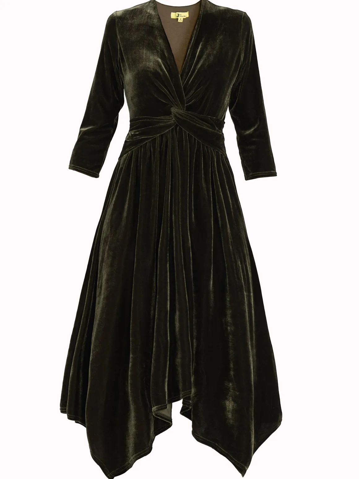 Jolie Moi Hanky Midi Velvet Dress, Soldier Green