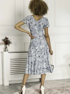 Jolie Moi Harley Floral Mesh Dress, Dusky Blue