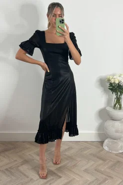 Jolie Moi Janice Square Neck Frill Midi Dress, Black