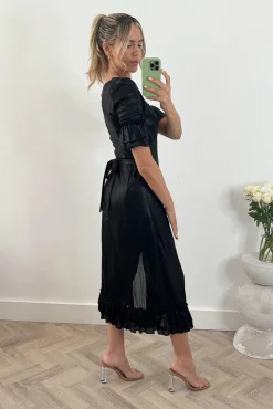 Jolie Moi Janice Square Neck Frill Midi Dress, Black