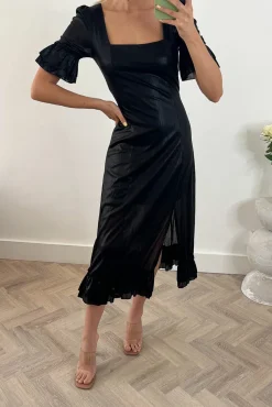Jolie Moi Janice Square Neck Frill Midi Dress, Black