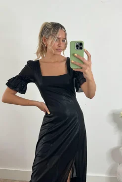 Jolie Moi Janice Square Neck Frill Midi Dress, Black