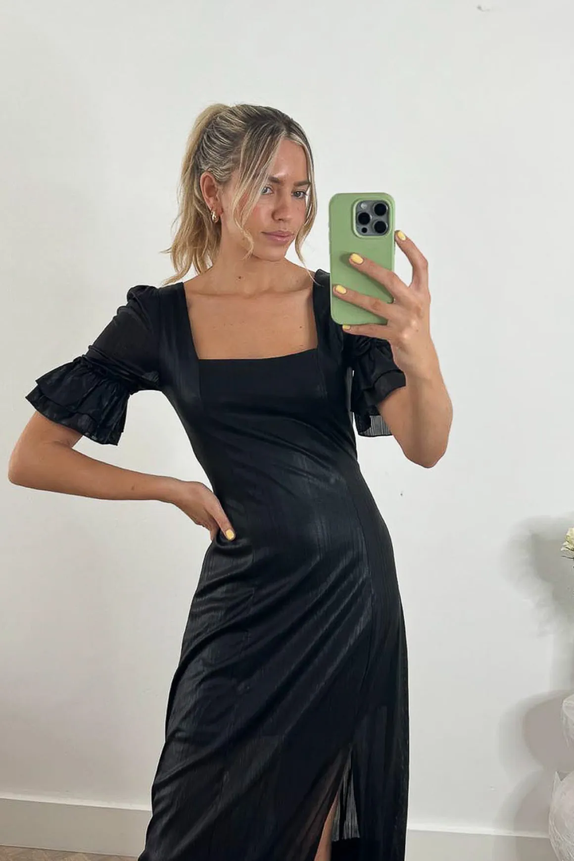 Jolie Moi Janice Square Neck Frill Midi Dress, Black