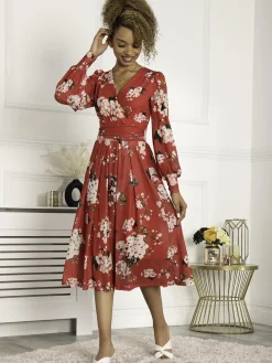 Jolie Moi Jasmine Long Sleeve Mesh Dress, Cerise
