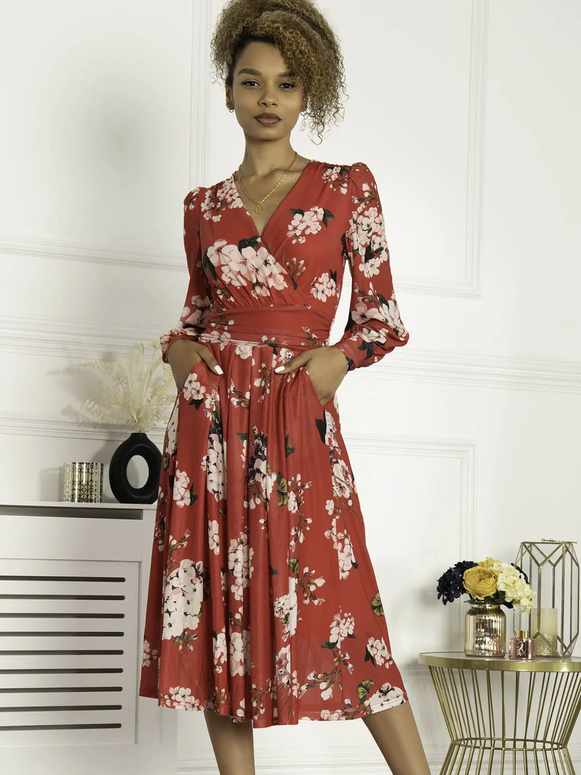 Jolie Moi Jasmine Long Sleeve Mesh Dress, Cerise