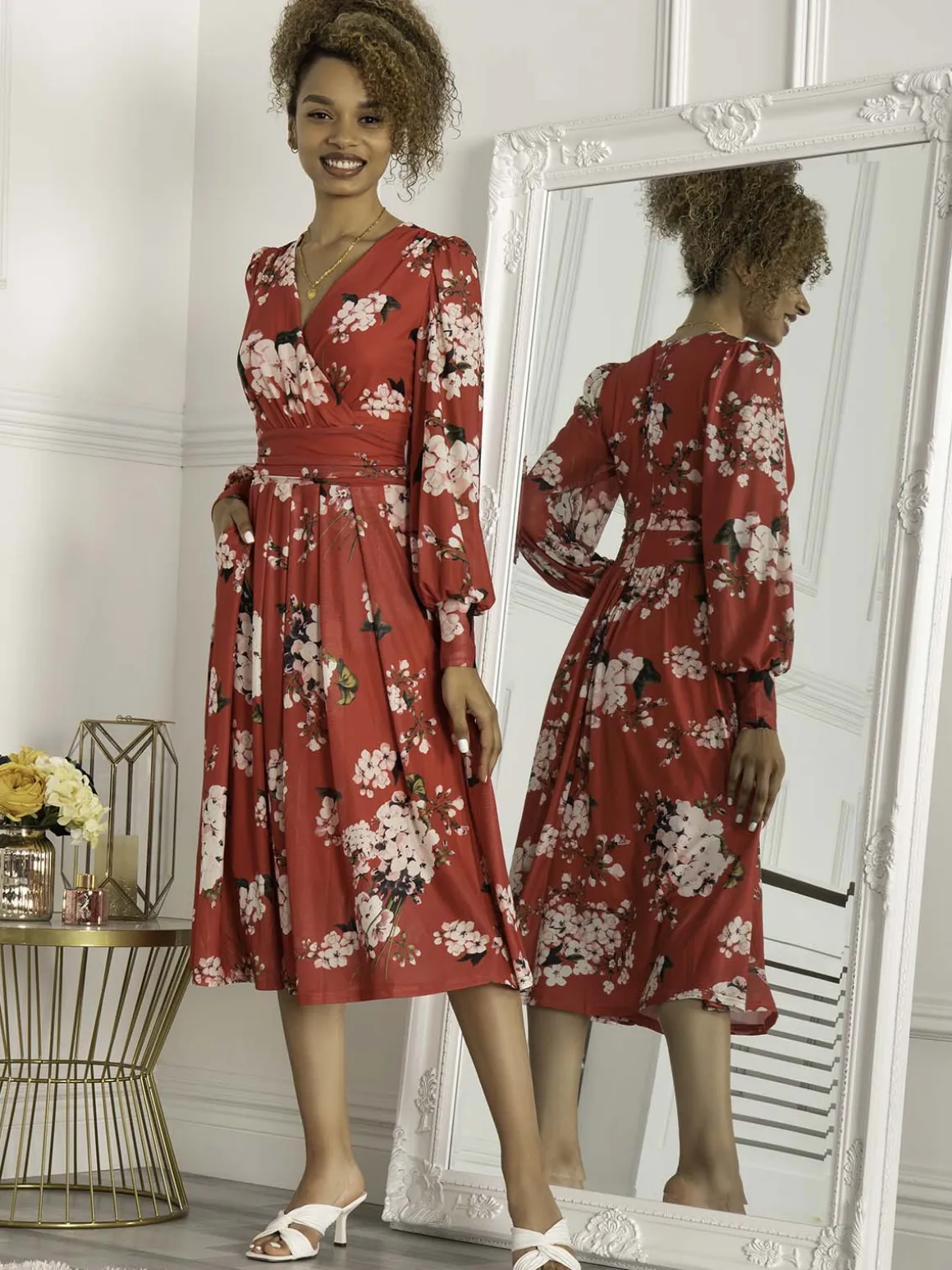 Jolie Moi Jasmine Long Sleeve Mesh Dress, Cerise