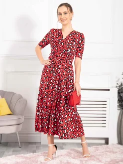Jolie Moi Josie Animal Print Dress, Red