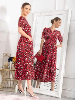 Jolie Moi Josie Animal Print Dress, Red