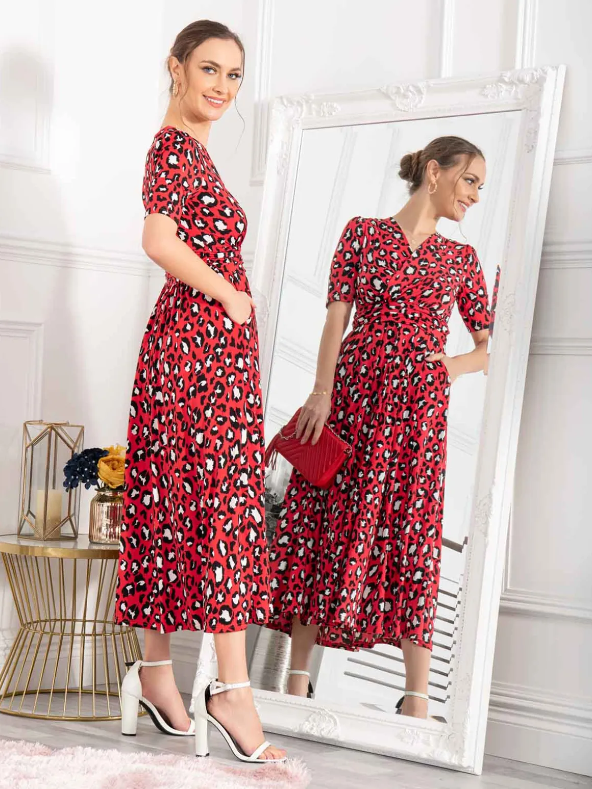 Jolie Moi Josie Animal Print Dress, Red