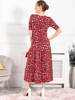 Jolie Moi Josie Animal Print Dress, Red