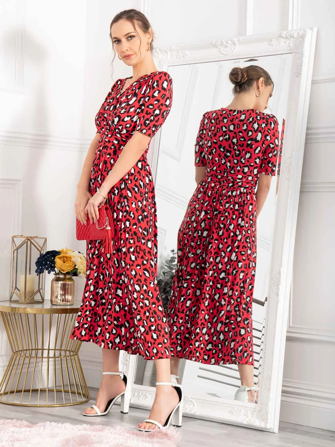 Jolie Moi Josie Animal Print Dress, Red