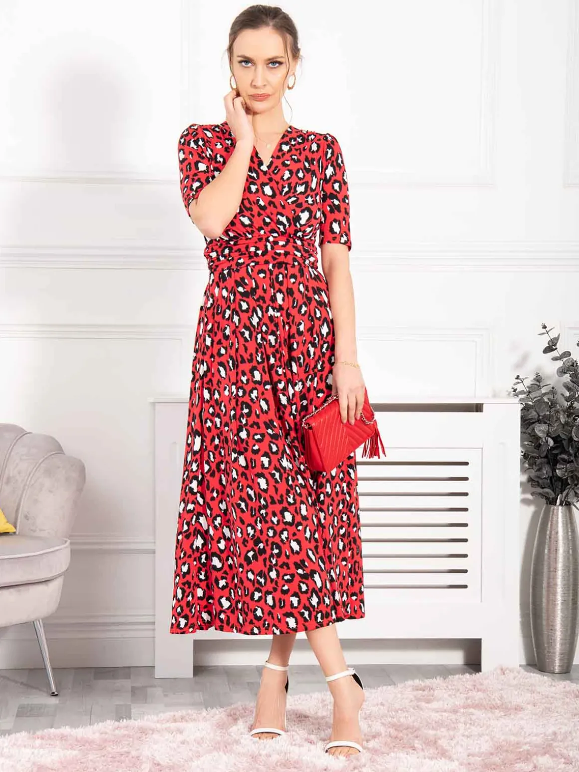Jolie Moi Josie Animal Print Dress, Red