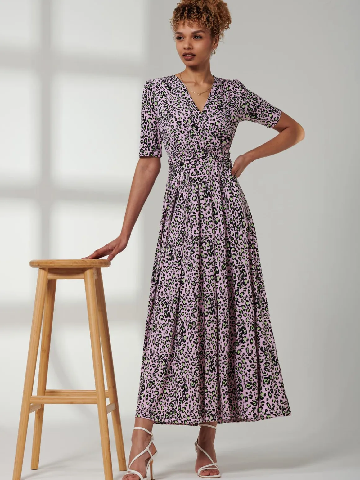 Jolie Moi Kendall Wrap Front Maxi Dress, Pink Animal