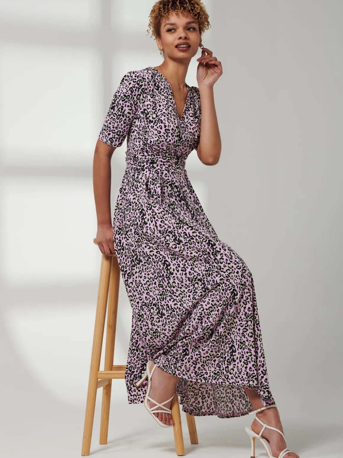 Jolie Moi Kendall Wrap Front Maxi Dress, Pink Animal