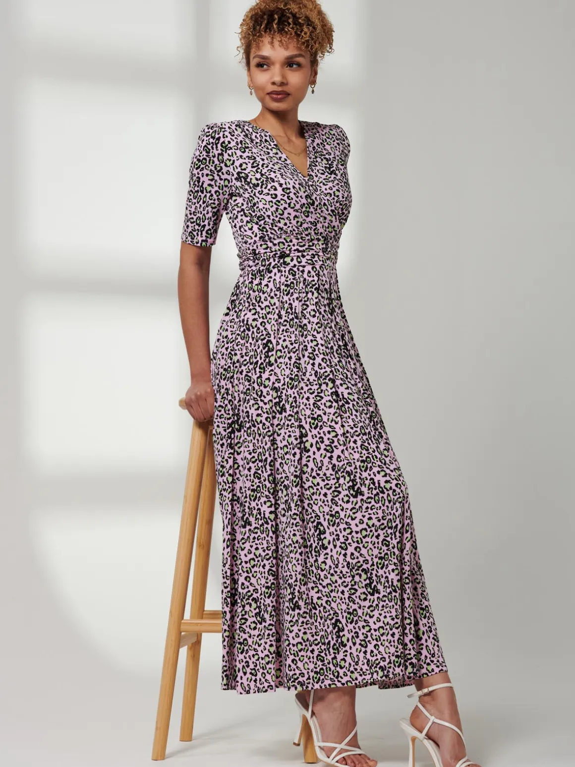 Jolie Moi Kendall Wrap Front Maxi Dress, Pink Animal