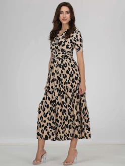 Jolie Moi Kiera Wrap Front Maxi Dress, Camel Animal