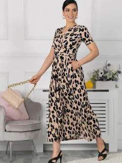 Jolie Moi Kiera Wrap Front Maxi Dress, Camel Animal