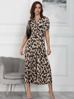 Jolie Moi Kiera Wrap Front Maxi Dress, Camel Animal