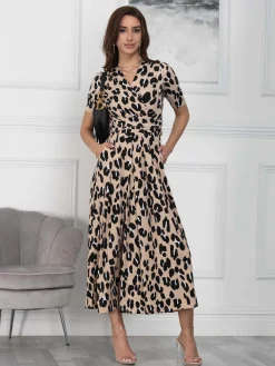 Jolie Moi Kiera Wrap Front Maxi Dress, Camel Animal