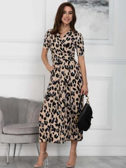 Jolie Moi Kiera Wrap Front Maxi Dress, Camel Animal