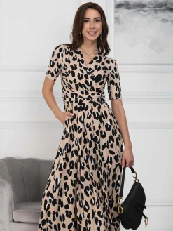 Jolie Moi Kiera Wrap Front Maxi Dress, Camel Animal