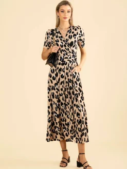 Jolie Moi Kiera Wrap Front Maxi Dress, Camel Animal
