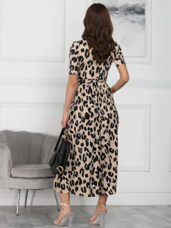 Jolie Moi Kiera Wrap Front Maxi Dress, Camel Animal