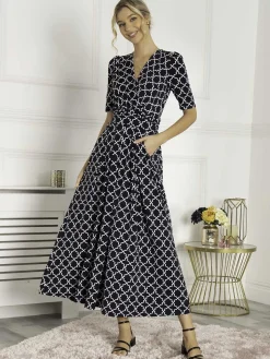 Jolie Moi Kiera Wrap Front Maxi Dress, Navy Geo